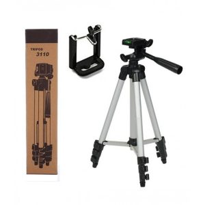 Aluminium Tripod Stand Adjustable Portable 4.5 Feet With Carry Case and Mobile Phone Holder – Silver