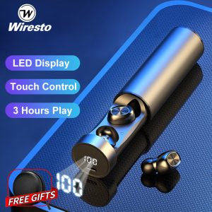 Wiresto True Wireless Earbuds Stereo Earphone EarbudMini Bluetooth Earphone Sports Earphone Headphone Touch Control Sport Earpiece Small Invisible Gaming Headset with Microphone Charging Case