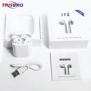 i12 TWS Wireless inpods Earbuds With Touch Sensor Airpods High Quality Earbuds Sport Stereo Earphone With Charging Dock for both iphone and android + Free Cover Case as a Gift(white)